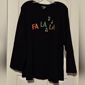 Kim Rogers Black Long Sleeve Tee with Festive Design